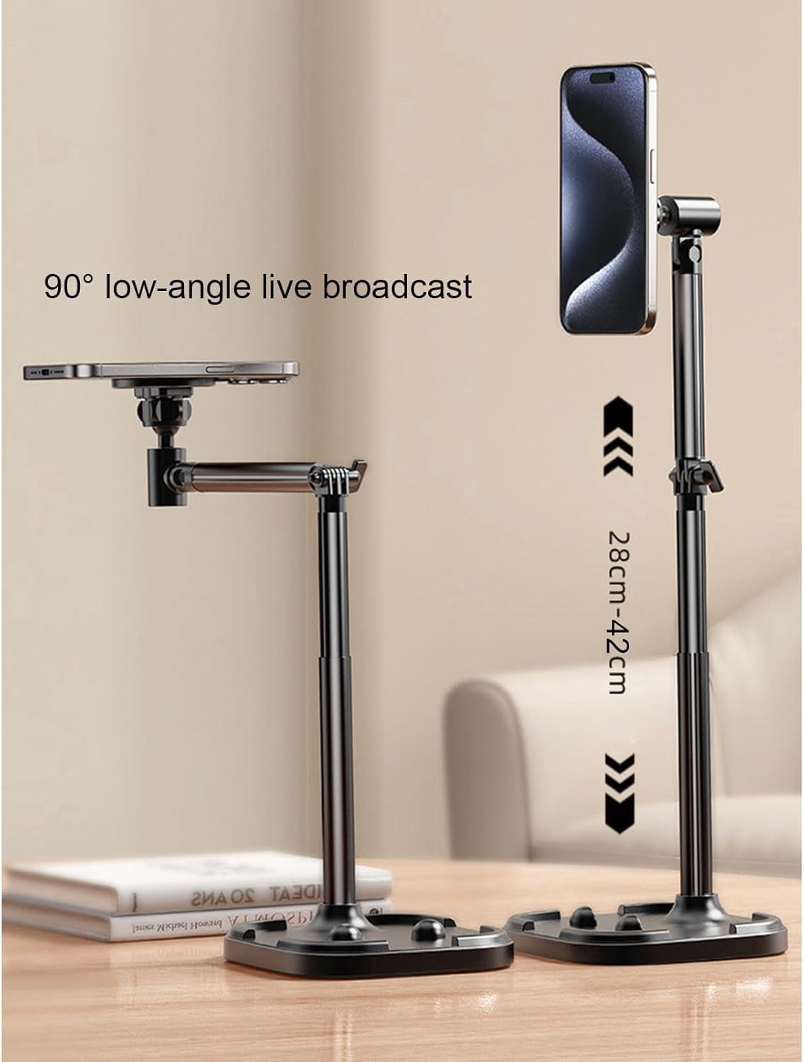 Adjustable Magnetic iPhone Stand for Desk, Phone MagStand Filming, Holder Compatible with and All Mobile Phones Tablet (with 2Pcs Rings)