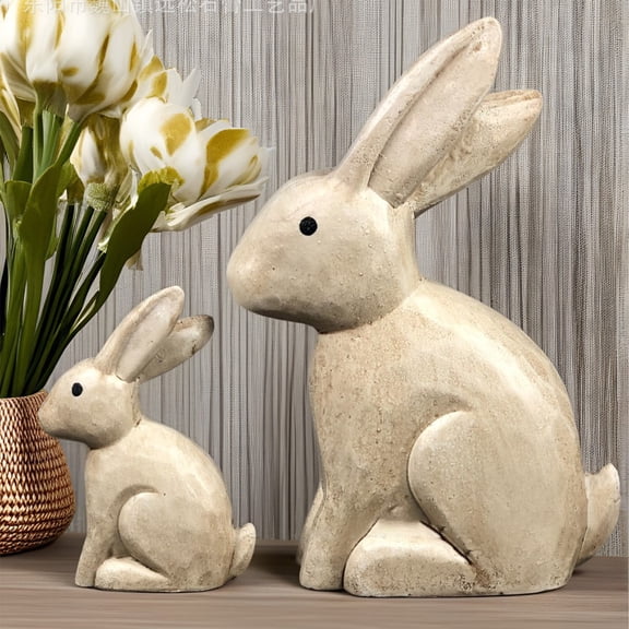 Rabbit Figurine,Bunny Decor,Easter Bunny Decoration,Resin Decorative Farmhouse Modern Standing White Rabbit Bunny Figurine, Home Decor Accents Carved Rustic Distressed(2pcs/Set)