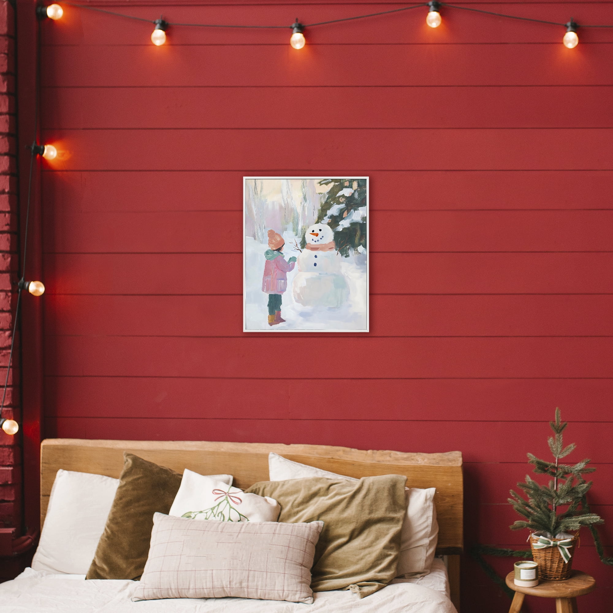 Stupell Industries Girl & Snowman in Winter White Framed Giclee Art, design by The Prints Vibe