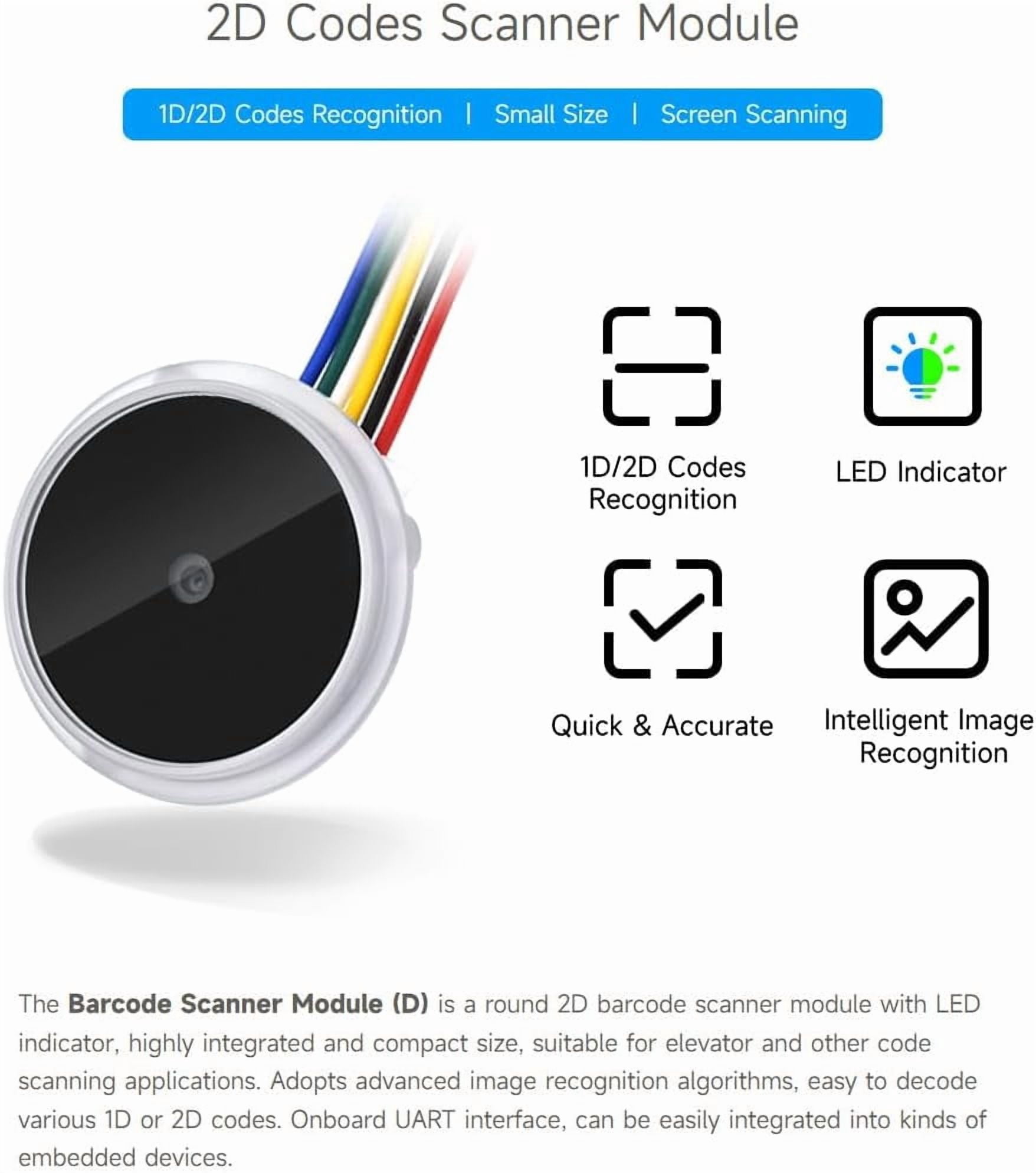 Round 2D Codes Scanner Module, Barcode/QR Code Reader, with LED Indicator, Small Size, Easy to Integrate
