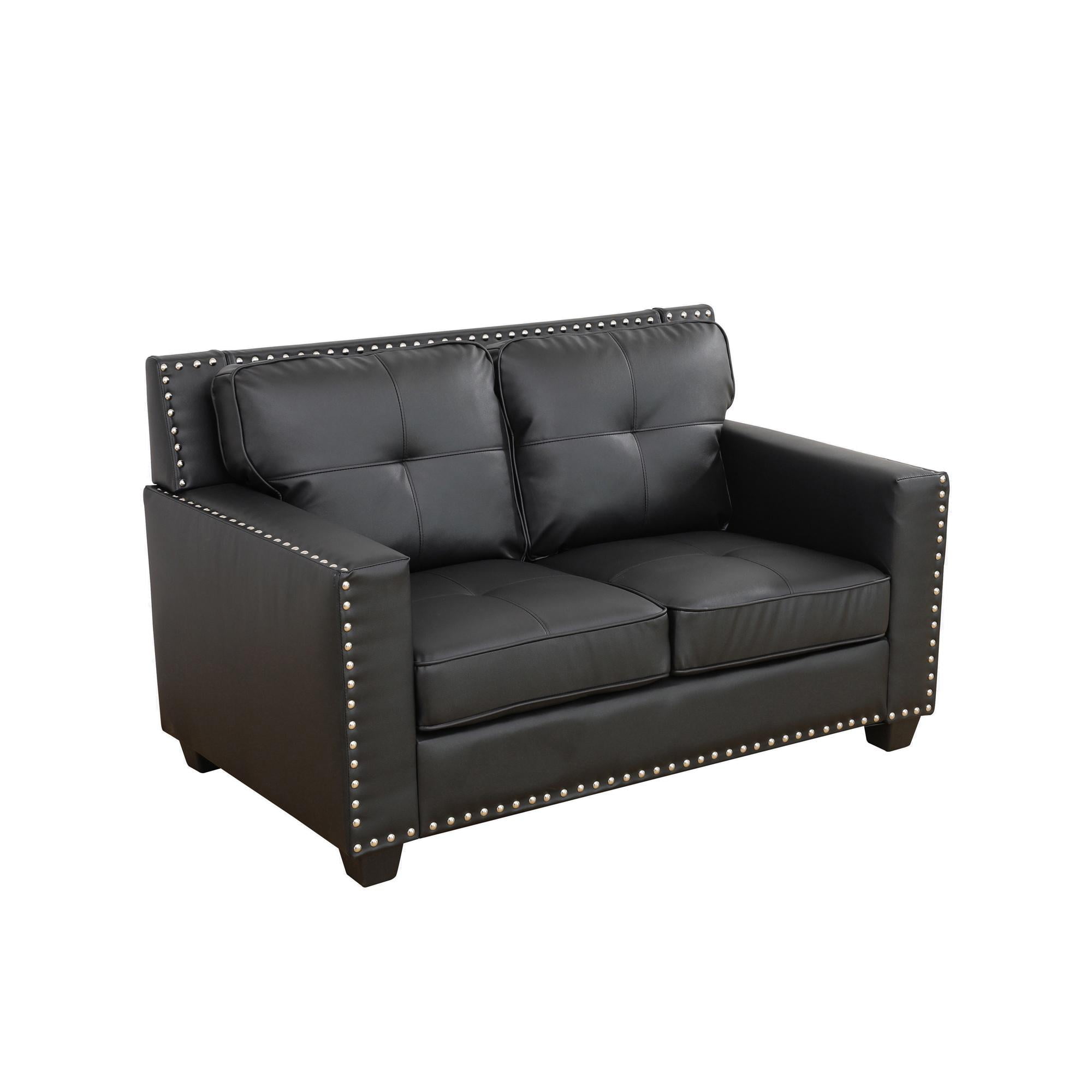Gewnee 57" Faux Leather Upholstered Loveseats with Nailhead Trim for Living Room,Black