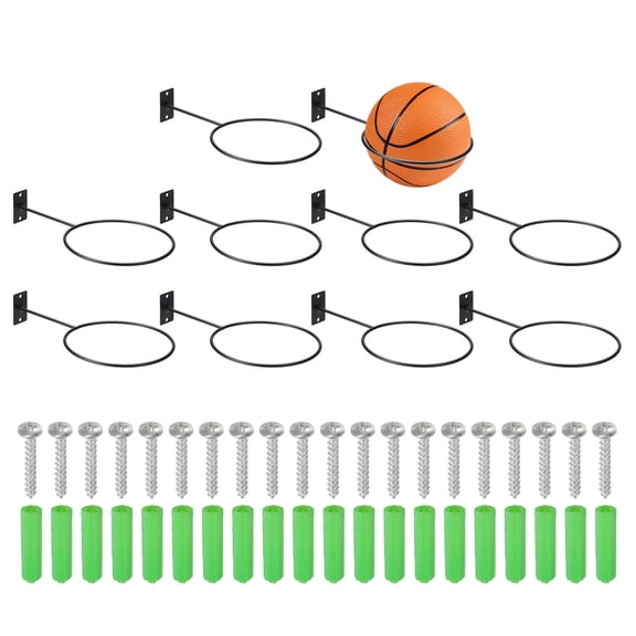 Uxcell 5 Inch Ball Holder Wall Mount, 10 Pack Ball Display Wall Storage with Screws for Basketball Football Volleyball Display Decor Storage Ring Planter, Black/Silver Tone, 4mm Thick