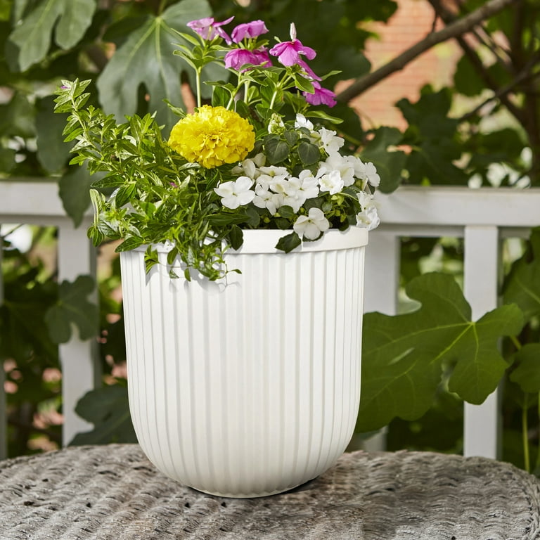 Better Homes & Gardens 16W x 16L x 15.8H Ellan White Resin Plant Pot  Planter 