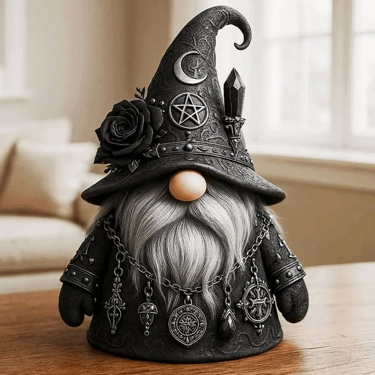 Gothic Gnome Statue for Home Decor, Witchy Gnome Figurine, Resin