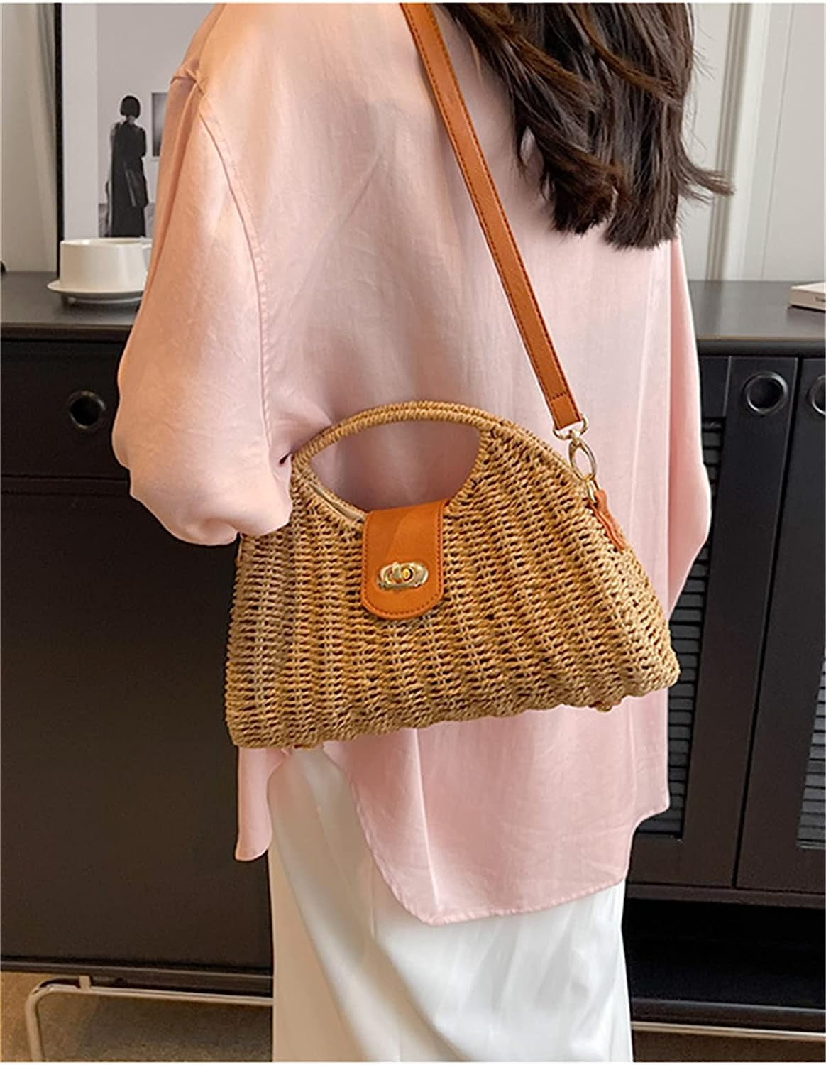 Kukuzhu Straw Handbags Women Summer Beach Tote Bag Hand Purse Vintage Wicker Woven Basket Boho Rattan Clutch Crossbody Shoulder Bag