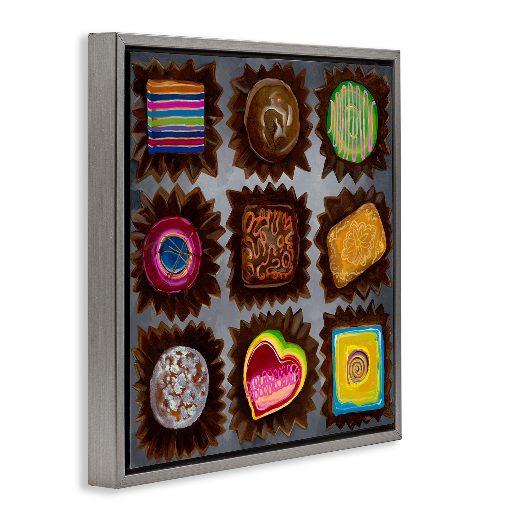 Stupell Industries Various Dessert Chocolates Food & Beverage Painting Gray Floater Framed Canvas Art Print Wall Art, 18 x 18