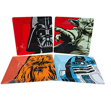 Star Wars Plate Set - Dishwasher Safe - Features Yoda, Darth Vader, R2D2 and Chewbacca