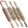 thumbnail image 2 of Spencer 13.8" 3D Christmas Wooden Baking Rolling Pin Engraved Embossing Rolling Pin with Christmas Symbols for baking Cookies Cake "#3", 2 of 6