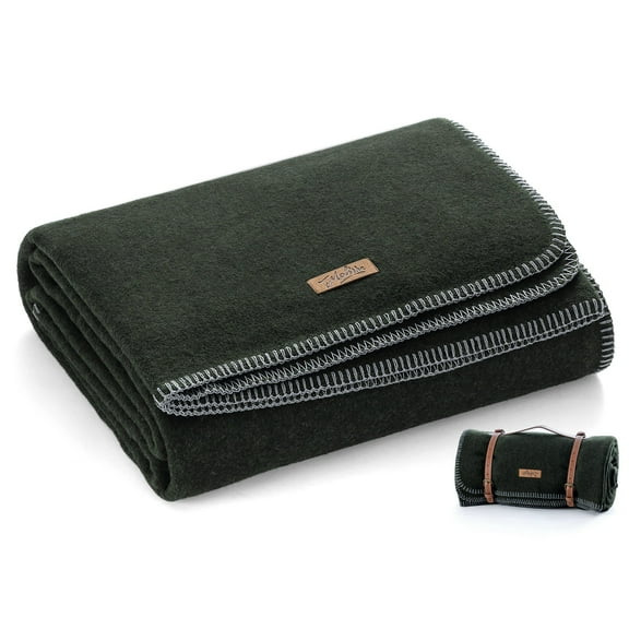 100% Wool Blanket, 62" x 86", Warm, Thick, Washable, Military Wool Blanket, Great for Camping, Outdoors, Sporting Events, Survival Kits