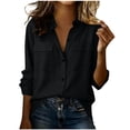thumbnail image 2 of Karight Women's Long Sleeve Button Down Blouse with Chest Pockets Casual Loose Fit Collared Shirt Top, 2 of 9