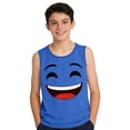 thumbnail image 4 of Boys Smiley Face Tank Top Soft Stretchy Kids Summer Tops Sleeveless Retro Graphic Tee Blue,Size 8 T, 4 of 6