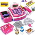 thumbnail image 1 of Registradora juguete rosa Liberty Imports - Juguete compras niños, aprender y jugar micrófono, escáner, calculadora, comida, dinero falso y canasta, 1 of 3