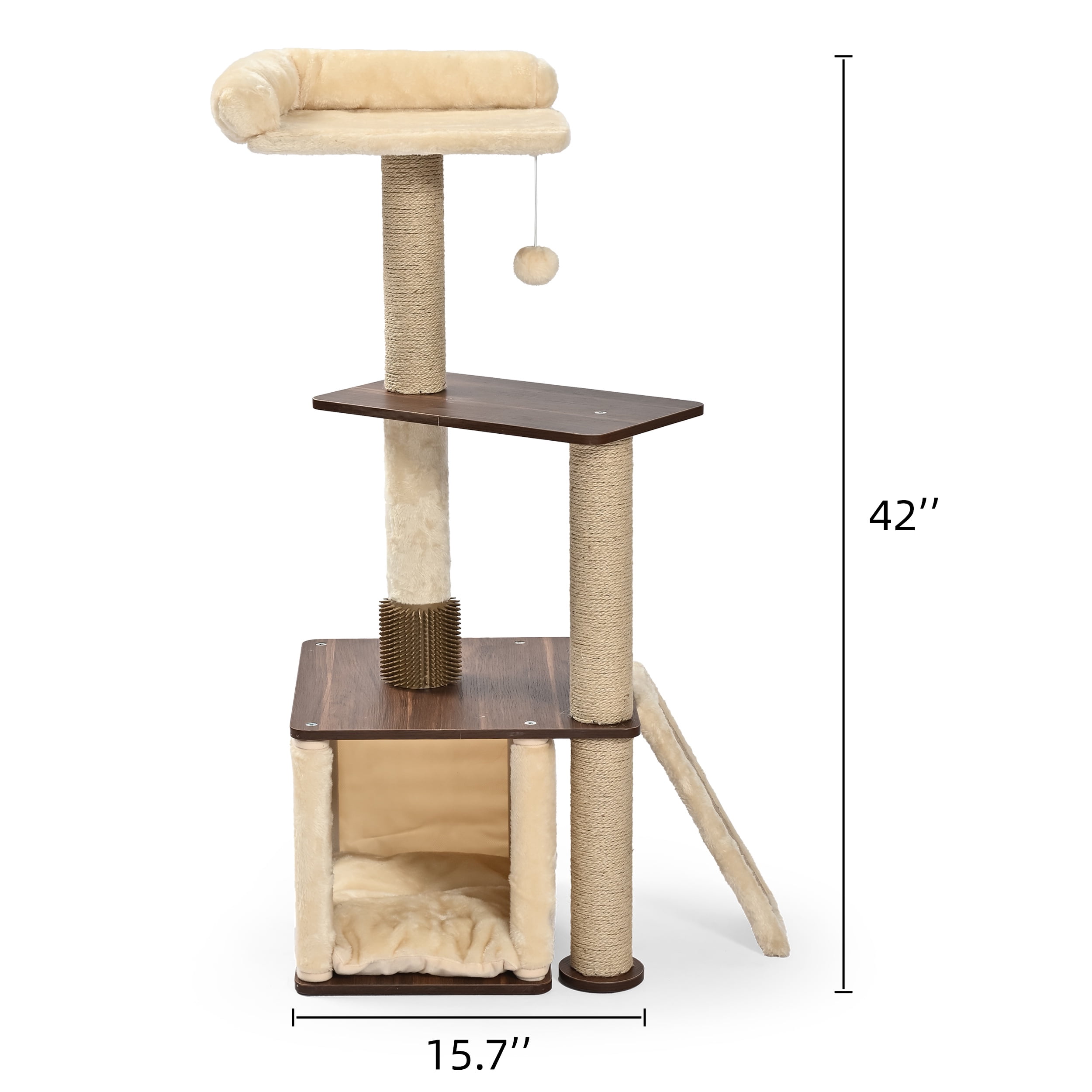 Vibrant Life 4-Level 43" Cat Tree with Grooming Brush and Condo, Beige