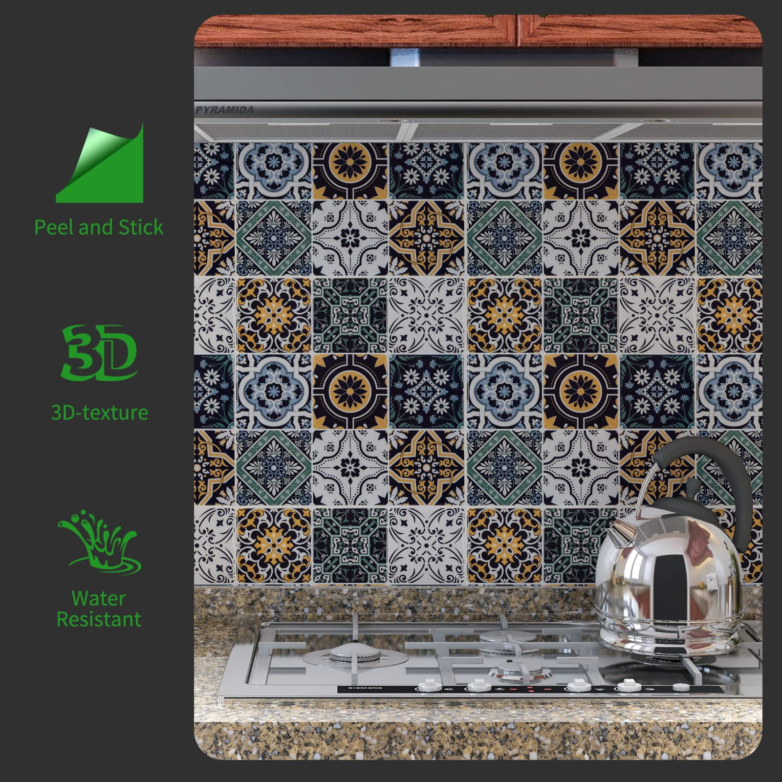 Peel And Stick Backsplash Tile Stickers  Blue Moroccan Style For Kitchen On Wall Tiles (10 Sheets)