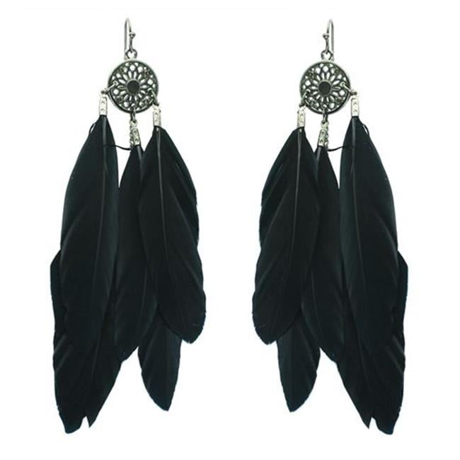 Western Fashion 22352 Earring with Feathers&#44; Burnished Silver & Black