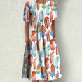 thumbnail image 3 of Vestido de manga corta con estampado plisado de plumas de colores creativos y cuello redondo de verano para mujer Pompotops ghjkhdj13509, 3 of 8