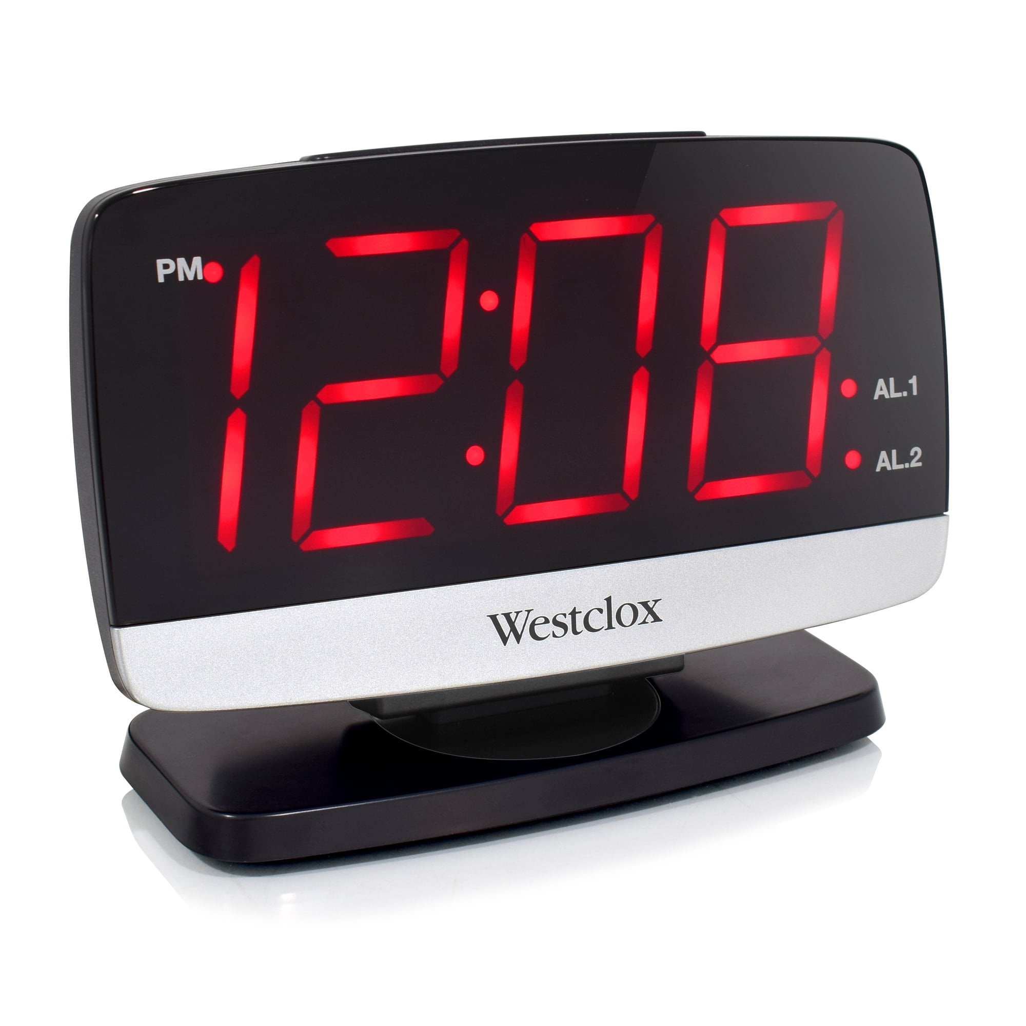 Westclox Black and Silver Electric Tilt & Swivel Alarm Clock Extra Large 1 . 8 ” LED Time Display photo Westclox Black and Silver Electric Tilt & Swivel Alarm Clock Extra Large 1 . 8 ” LED Time Display
