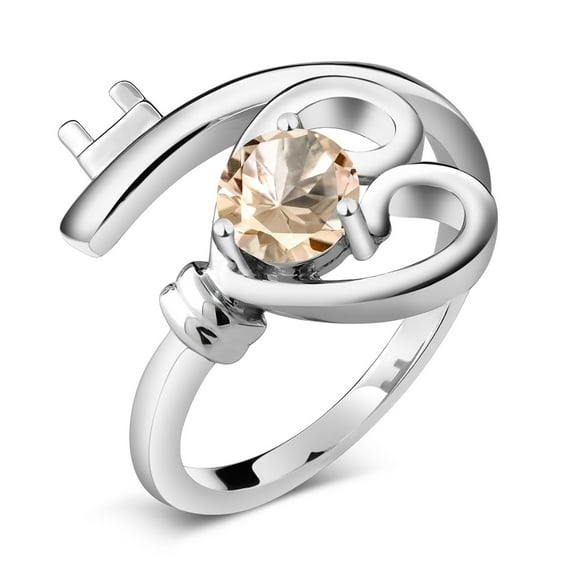 Gem Stone King Round Peach Morganite 0.40 Ct 925 Sterling Silver Heart Key Ring (Size 6)