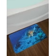 thumbnail image 2 of Turtle Bath Mat, Oceanic Wildlife Themed Photo of Sea Turtle in Deep Blue Waters Coral Reef Hawaiian, Non-Slip Plush Mat Bathroom Kitchen Laundry Room Decor, 29.5 X 17.5 Inches, Blue Orange, Ambesonne, 2 of 2