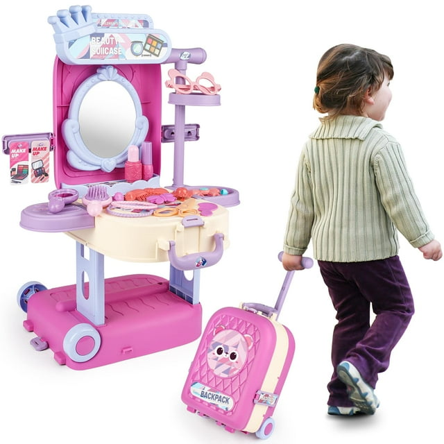 Set de tocador y maleta de maquillaje con diseño moderno para niñas