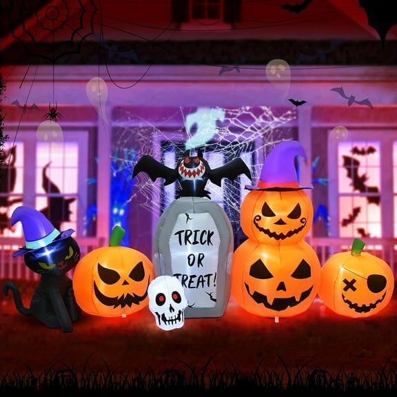 8FT Halloween Inflatables Outdoor Decoration, White Ghost, Pump8FT Halloween Inflatables Outdoor Decoration, Pumpkin, Blow up Yard Decoration with LED Lighkin, Blow up Yard Decoration with LED Lights