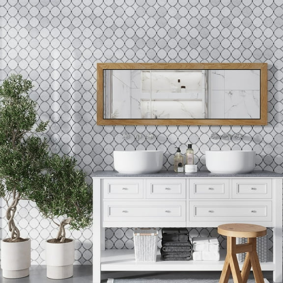 Elysian 12 x 12 in. Polished Stone White, Gray Stone Mosaic Diamond Wall and Floor Tile (4.83 sq ft/case) - 5 Pack