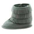 thumbnail image 2 of First Steps Fringe Moccasin Baby Girl Boots Winter Micro Suede Booties Grey Cute Newborn Prewalkers Size 3 (6-9 Months), 2 of 6