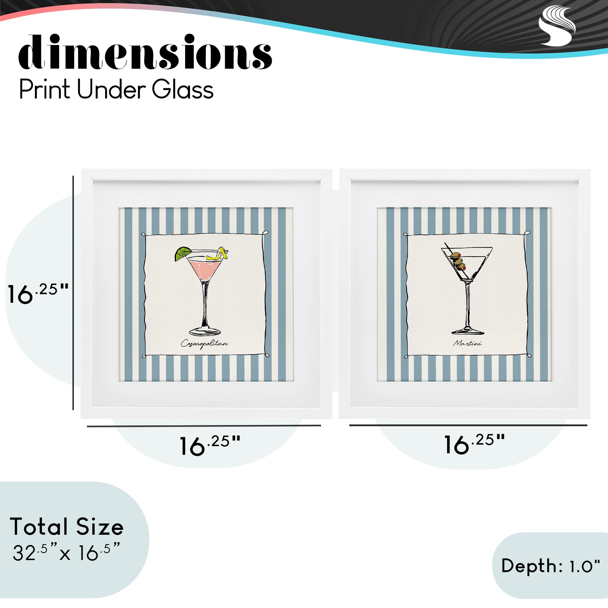 Stupell Industries Summer Drinks on Stripes 2 Piece White Framed Print Under Glass Set, design by Susan Jill