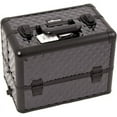 thumbnail image 2 of Black Diamond Pattern 3-Tiers Accordion Trays 4-Wheels Professional Rolling Aluminum Cosmetic Makeup Case and 6-Tiers Extendable Trays with Dividers - I3464, 2 of 4