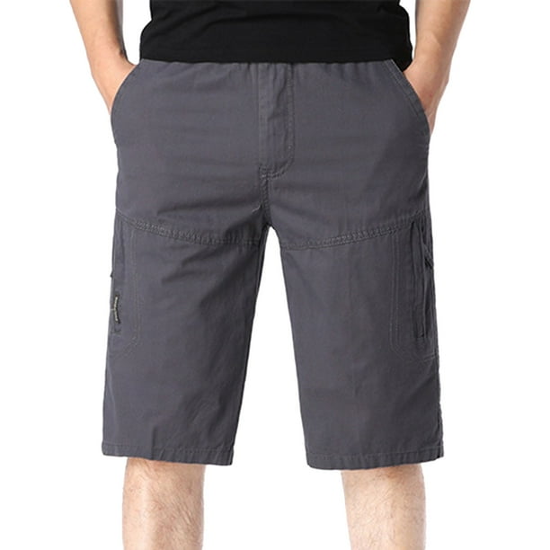 Men Casual Solid Summer Mid Waist Elastic Waist Loose Cargo With Multi Pockets Mens Cargo Pants with Pockets Dark Gray XXXL - Walmart.com
