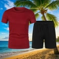 thumbnail image 2 of Yghzkop Men's Summer Mesh Beach Set Short Sleeve Round Neck Shirt & Athletic Shorts Quick-Dry Drawstring Pocket Lightweight Running Fitness Comfort Matching Outfit, 2 of 6