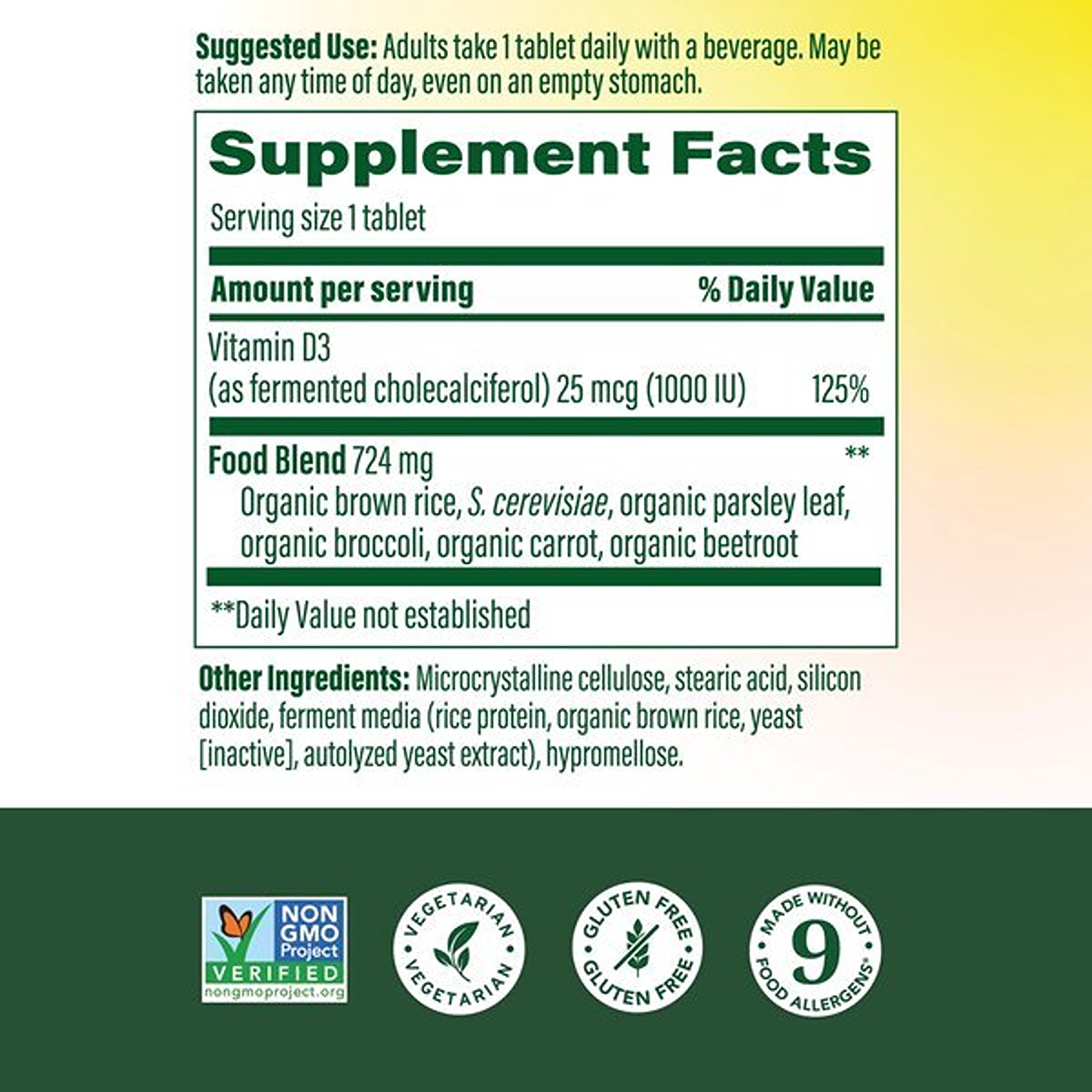 MegaFood Vitamin D3 1000 IU (25 mcg) - Immune, Bone, Teeth & Muscle Support - 60 Servings