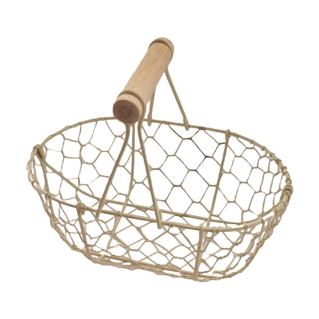 Cesta de alambre de metal para huevos, cesta de almacenamiento de hierro, organizador de cocina de estilo rústico retro, cesta ovalada para verduras