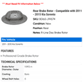 thumbnail image 2 of Rear Brake Rotor - Compatible with 2011 - 2015 Kia Sorento 2012 2013 2014, 2 of 2