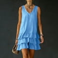 thumbnail image 2 of Sahpxhe Mini Dresses for Women Sleeveless V-Neck Ruffle Tiered Cotton Linen Tank Dress Casual Summer Beach Vacation Sundresses Blue XXL, 2 of 7