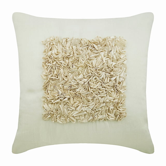 The HomeCentric Throw Pillow Cover, Ivory Throw Pillow Covers Pack of 2, 16x16 inch (40x40 cm) Silk Cushion Cover, Solid Color, Ruffles, Ribbon , Victorian Decorative Zippered Pillow - Vintage Love