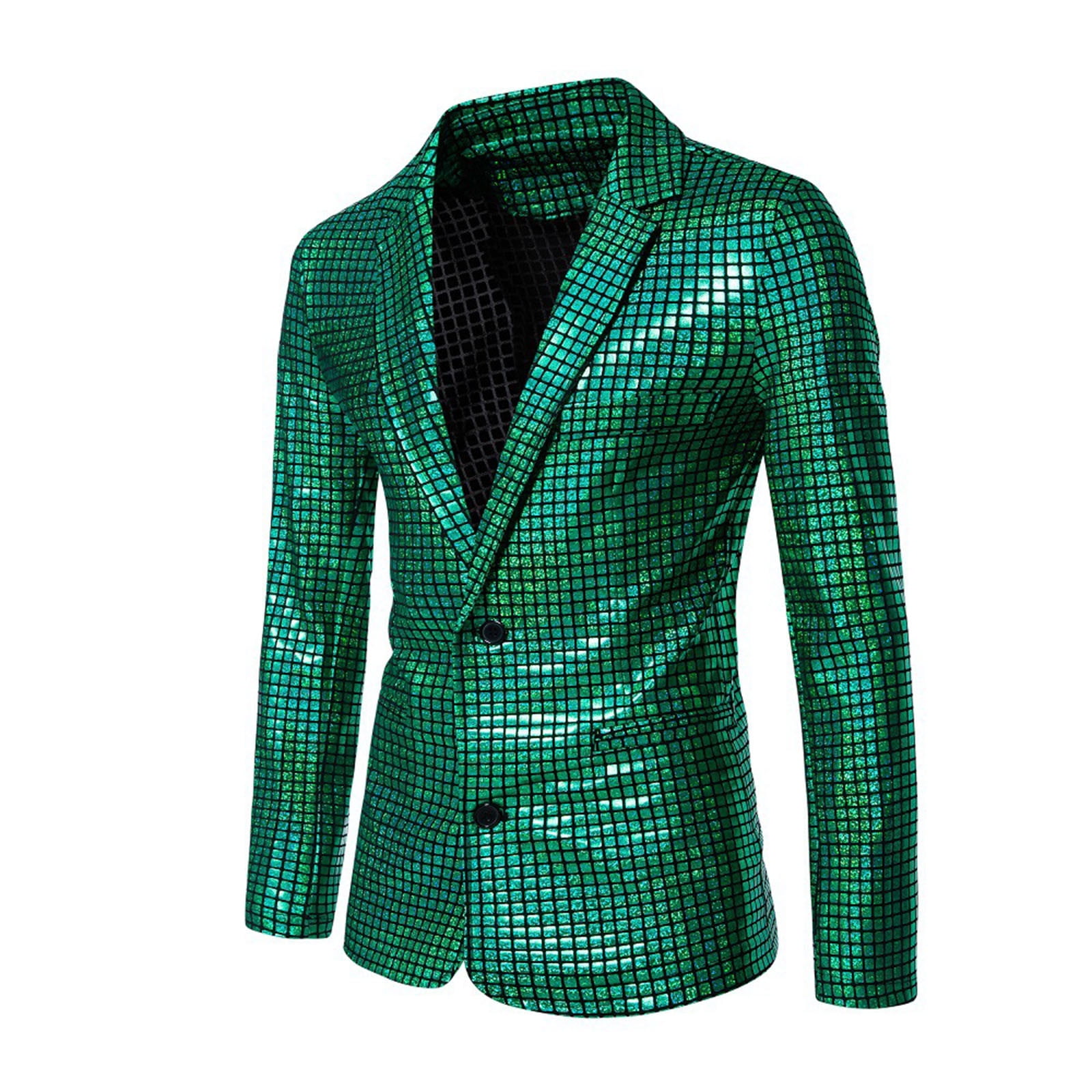 Men's Shiny Blazer Suit Set Sequin Party Wedding Formal Slim Blazer Pants Outfit Two Piece Suit Green XXL