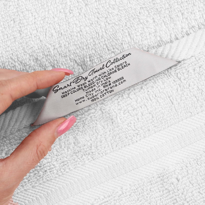 Superior Smart Dry 9-Piece Zero Twist Soft Cotton Towel Set, Quick Dry Fade Resistant, White