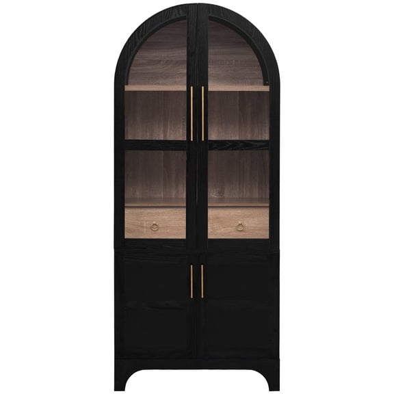 MEETFAV 71" Tall Kitchen Pantry Cabinet with Arched Glass Door, Storage Cabinet with Hidden Drawer for Kitchen and Dining Room, Black