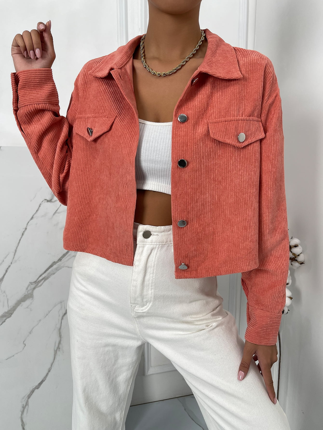 Coral Orange Casual Flap Detail 