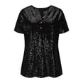thumbnail image 6 of Black Sequin Top for Women Batwing Sleeve V-Neck Relaxed Fit Party Going Out Shirt Holiday Sparkly Blouse,Size M, 6 of 8