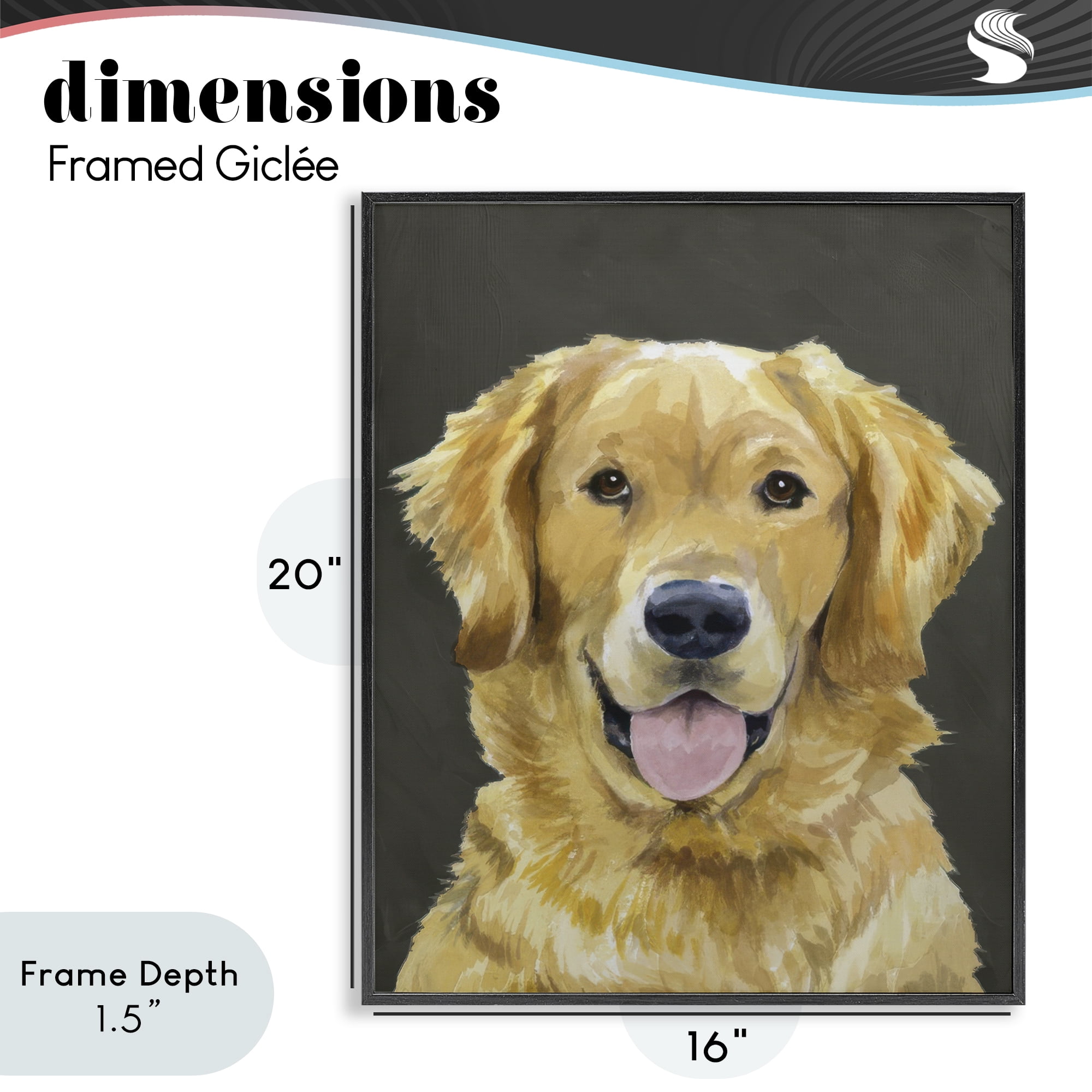 Stupell Industries Joyful Golden Retriever Portrait Black Framed Giclee Art, design by Lil' Rue