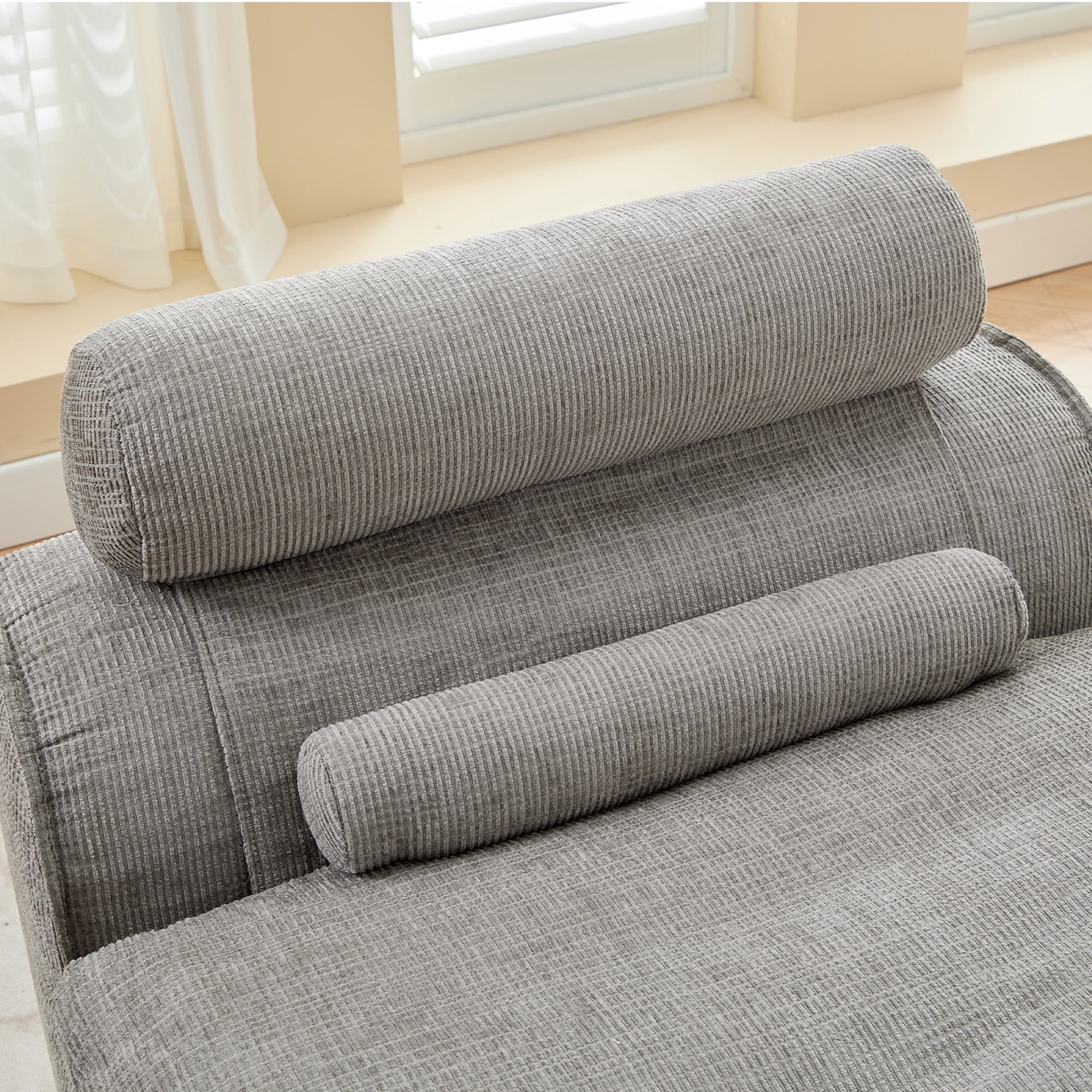 Miniyam Modular Floor Sofa with Lumbar Pillow, Armless Chenille Lounge Chair for Small Spaces, Gray