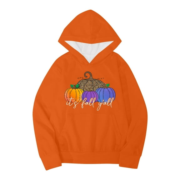 WEIYLL Hoodies for Girls Youths Pumpkins Letter Print With Pocket Pullover Long Sleeve Dark Blue Graphic Fall Sweatshirts 4-5 Years