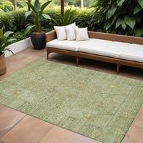8' X 10' Sage Green And Brown Oriental Washable Indoor Outdoor Area Rug