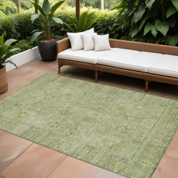 8' X 10' Sage Green And Brown Oriental Washable Indoor Outdoor Area Rug