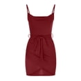 thumbnail image 7 of Wycnly Dresses for Women Sexy Spaghetti Strap Irregular Ruched Bodycon Party Club Dresses V-Neck Sleeveless Solid Summer Mini Formal Dress Wine s, 7 of 7