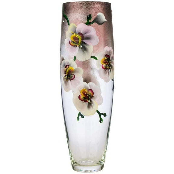 Victoria Bella 16" Decorative Vase Orchid, European Glass with a Handmade Unique Pattern