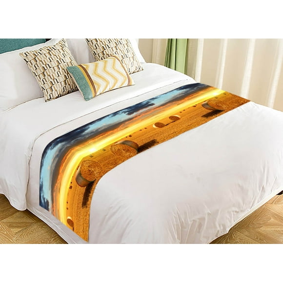 YUSDECOR Sunset Farmland Scenery Autumn Straw Bales Bed Runner Bedding Scarf Size 20x95 inches