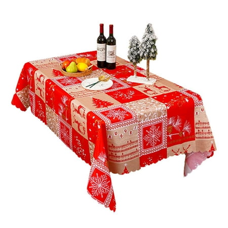 

Christmas Table Cover | Reusable Rectangular Christmas Tablecloth | Santa Claus Snowflakes Elk Snowman Table Cloth Perfect for Christmas Party Dinner Table Decorations